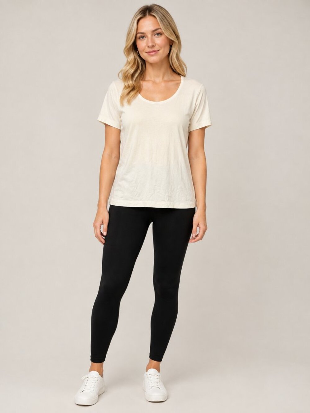 2/$30 Chico's Cotton Scoop Neck Tee Cream 8 #A4214